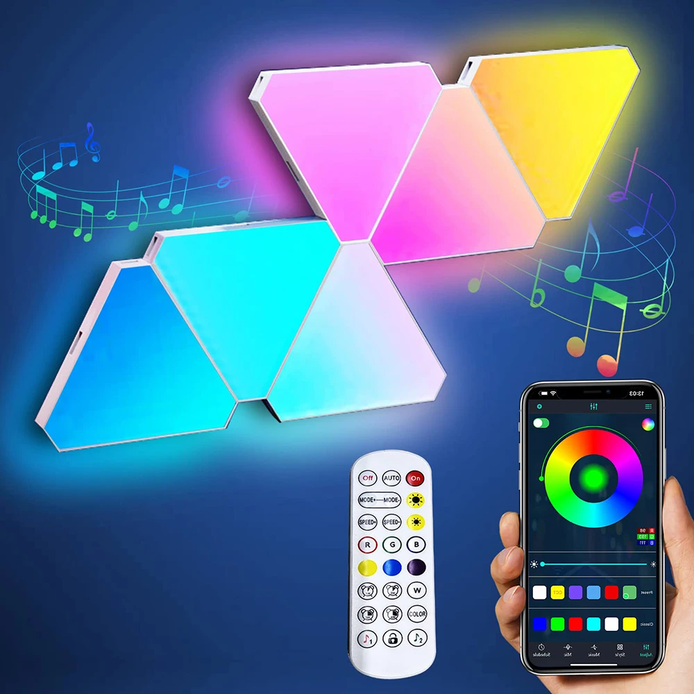 2024 Новое поступление RGB ночники с регулируемой яркостью дистанционным управлением треугольная панель для украшения стен игровой комнаты