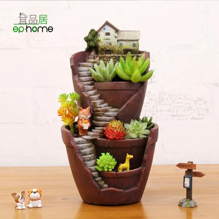 New Popular  Multistorey Fairy Tale Garden Flower Pot for Succulent Plant DIY Gift Housewarming Friend Countryside Castle Bonsai