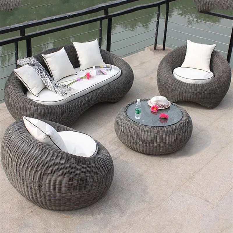 Round Wicker Rattan Terrace Furniture Patio Couch Design Furniture Three Seat Outdoor Garden Set
