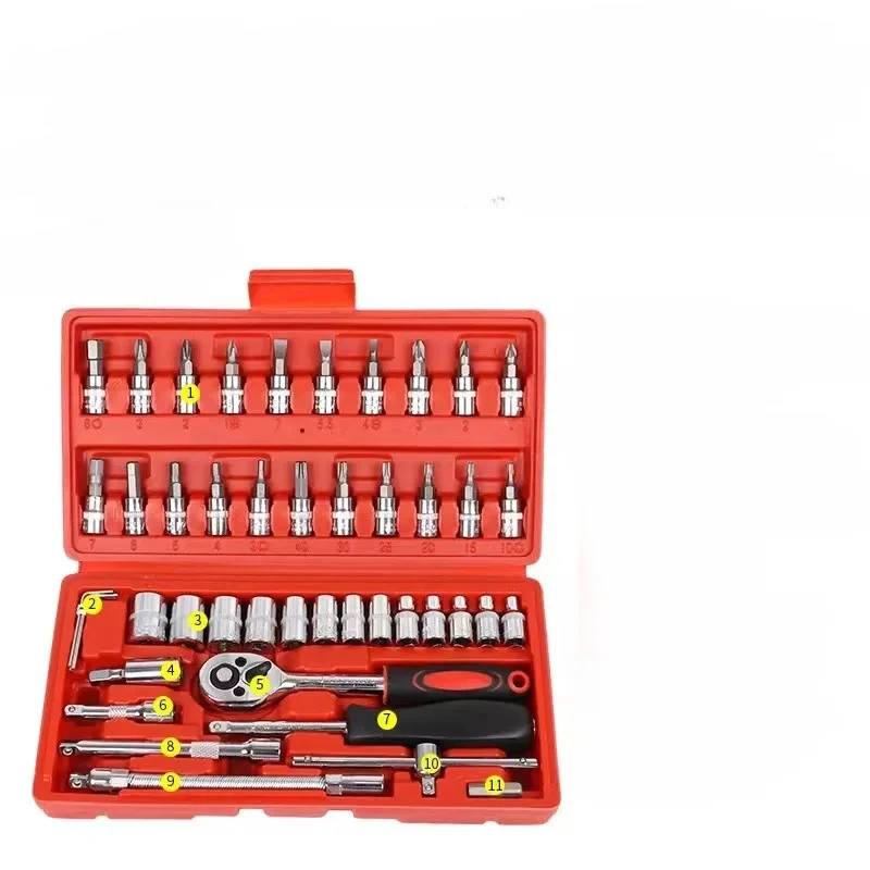 46pcs Car Repair Tool Kit 1/4-Inch Socket Set Car Repair Tool Ratchet Torque Wrench Combo Auto Repairing Tool Set