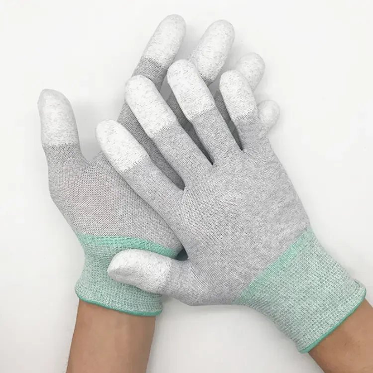 Antistatic ESD Carbon Fiber Gloves Industrial Labor Work Safety Finger Coated Gloves Anti-Static White Nylon Pu Protective