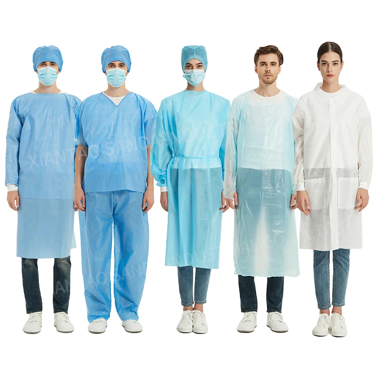 Blue PP PE Breathable Waterproof Hospital Protective Gowns Nonwoven Disposable Medical Isolation Surgical Gown