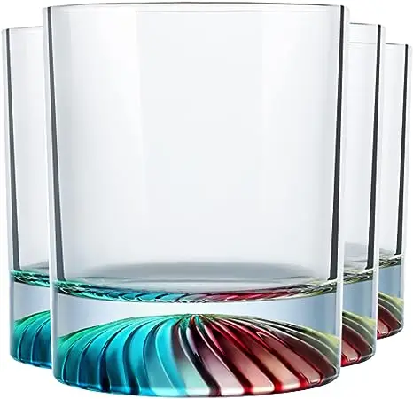 Colorful Old Fashioned Whiskey Glasses 10oz Rocks Barware Liquor and Cocktail Drinks