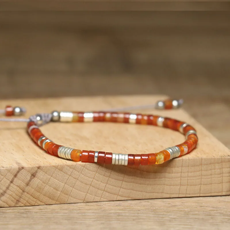New Design Red Agate Bracelet Boho Style Handmade Weave Adjustable Bracelet Dainty Birthday Gifts for Women Beads Jewelry