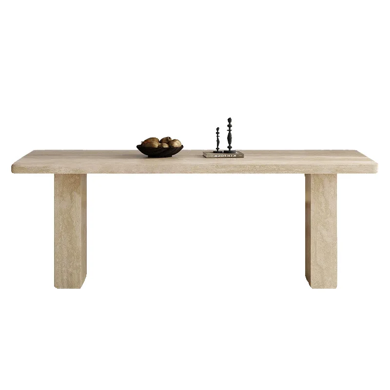 Natural Beige Travertine Dining Table Stone Furniture Rectangle Stone Table Top Marble Concrete Table