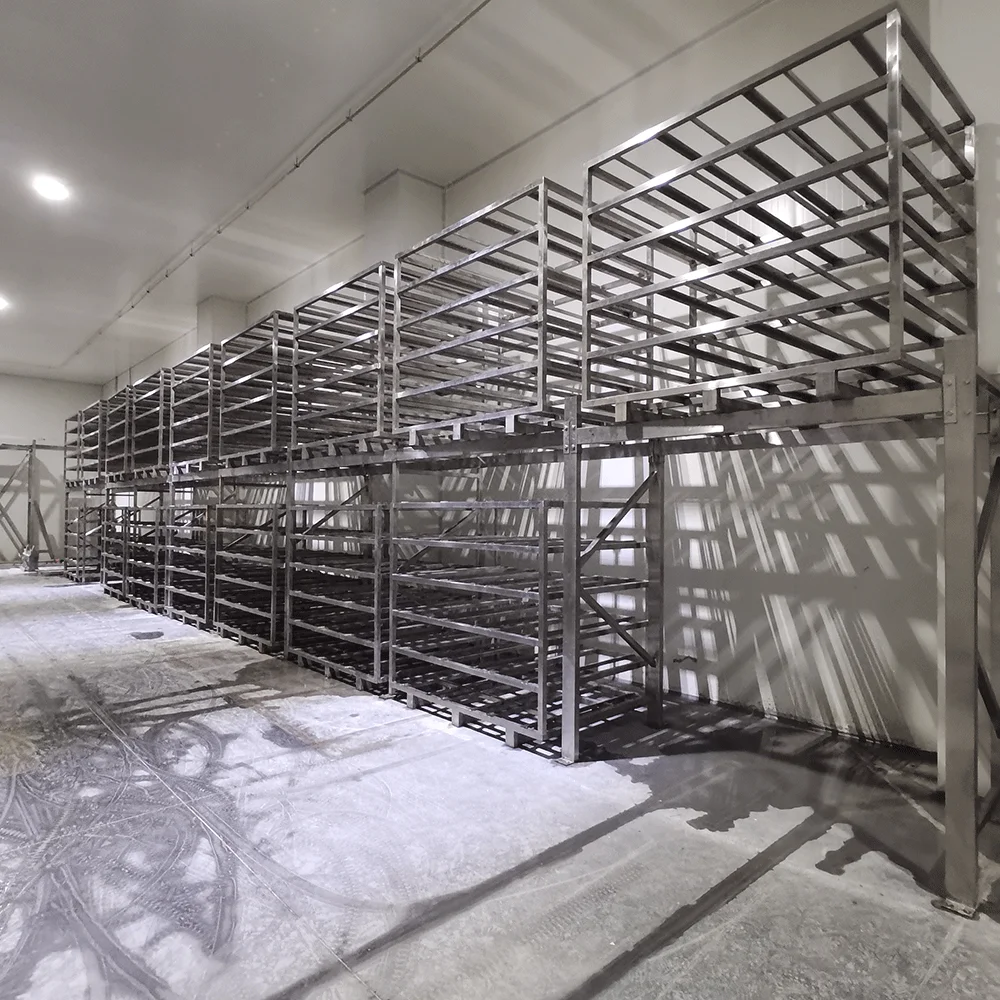 Cold Storage Warehouse Multi-layer Stainless Steel AGV Moving Shelves Meat Hanging Trolley