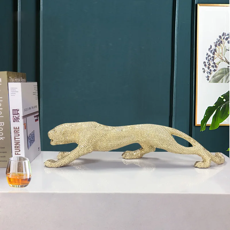 factory outlet  resin crafts diamond statue fiberglass home sculpture figurine resin gold leopard