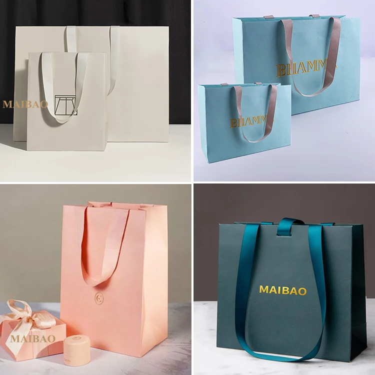 Custom logo printed merchandise retail euro tote cardboard bag luxury a4 small size gift packing paper bag with ribbon handle
