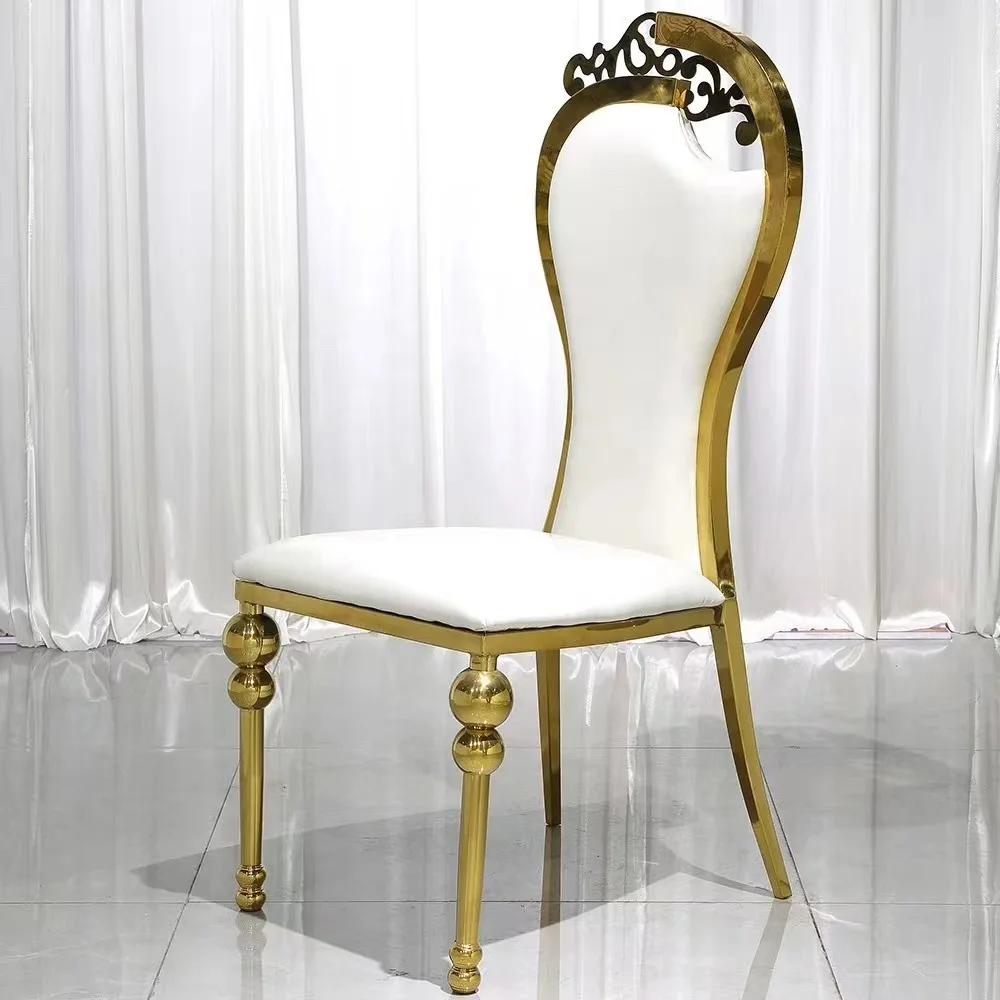 Luxury Elegant Unique Curved Back Design Golden Rose Gold Stainless Steel Wedding Chairs With Gourd Feet