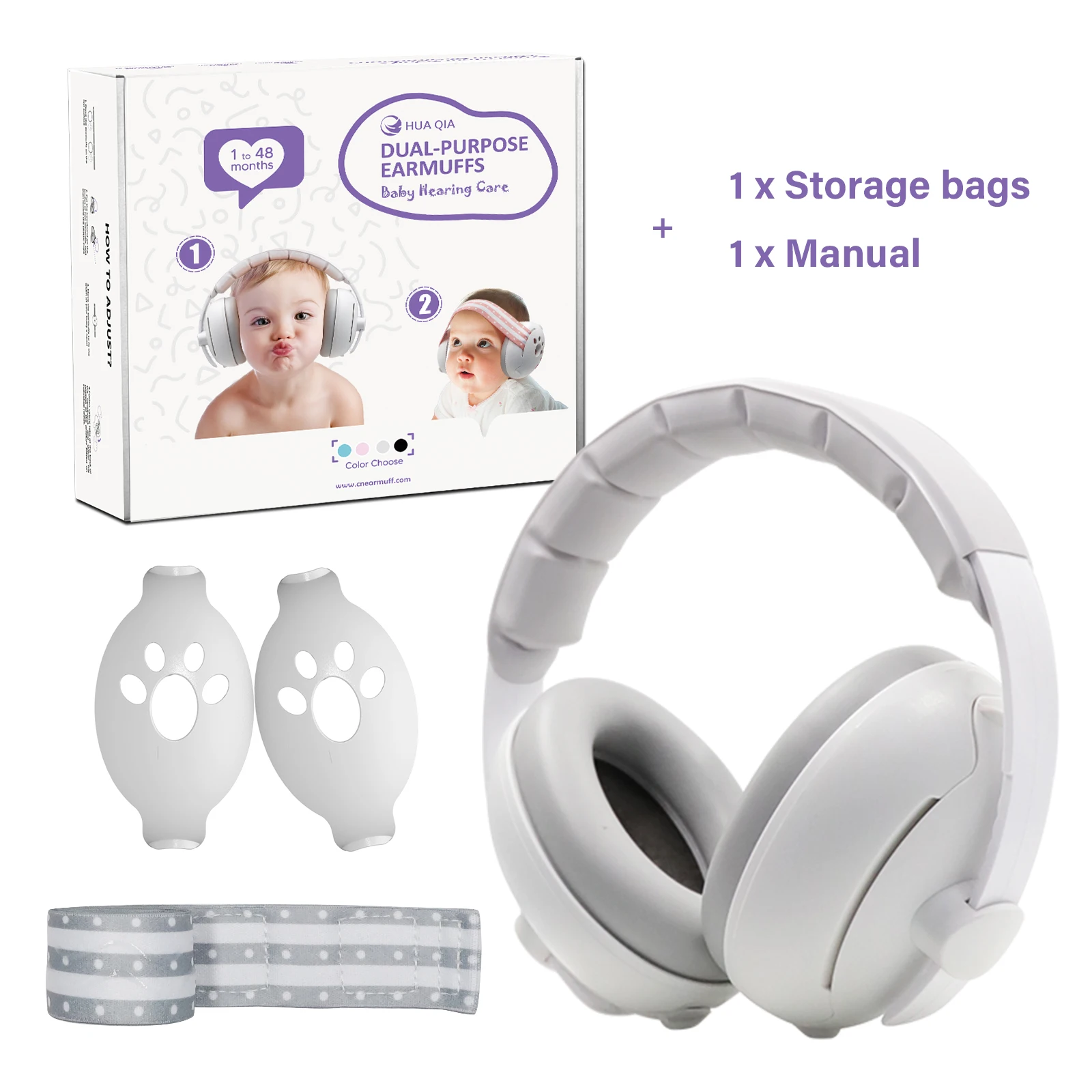 2 in 1 Convertible Design Noise Protect Headphones Folding Non-slip Silicone Strips Headband Baby Earmuffs for 0-4 Years