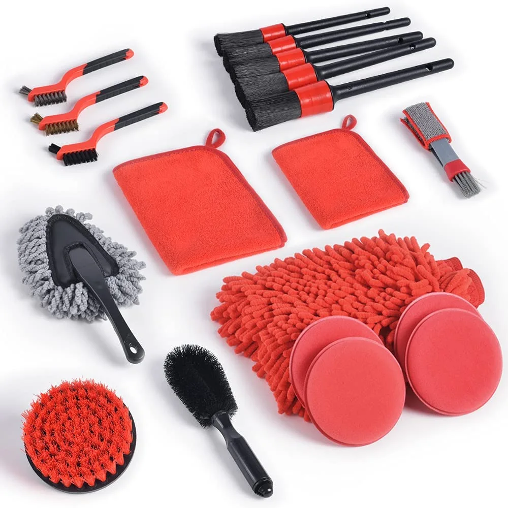 19 Pcs Car Detailing Kit Internal and External Tool kit Drill Brush Set for Cleaning