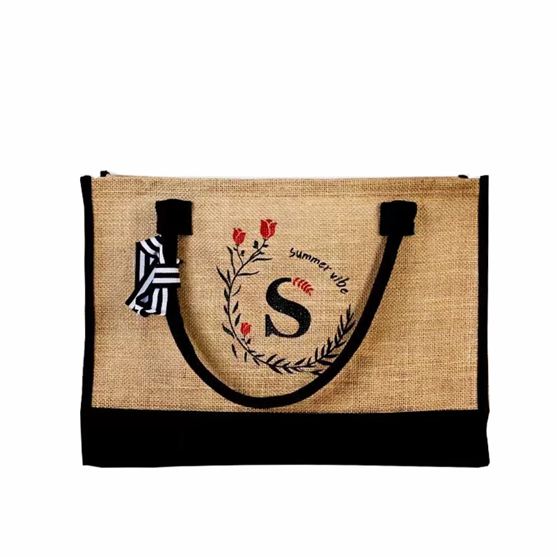 Portable Travel Toiletry Organizer Plain Blank Custom Logo Makeup Linen Pouch Jute Cosmetic Bag with Zipper
