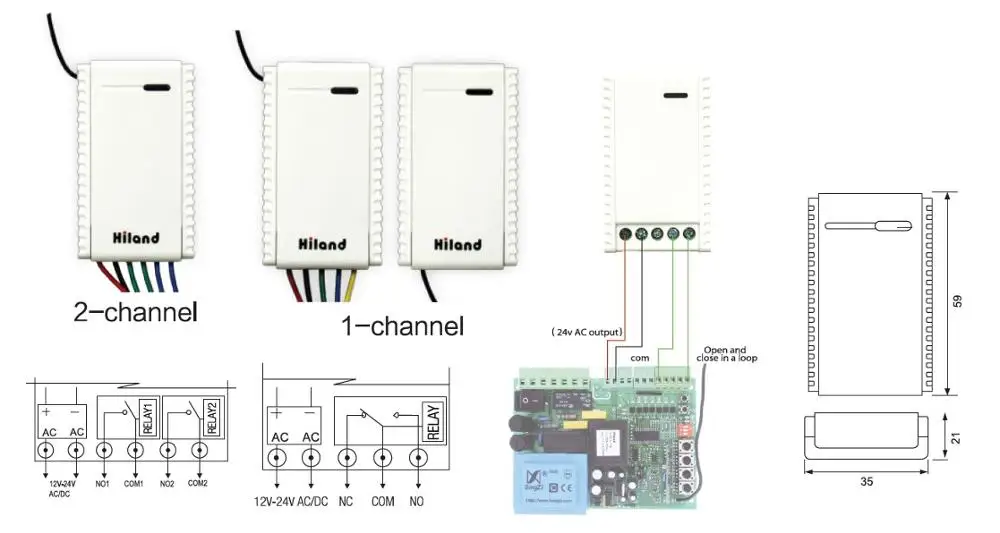 Hiland R5111 2 Channel Gate Garage Door Remote Control Receiver 433MHz Rolling Code Receiver