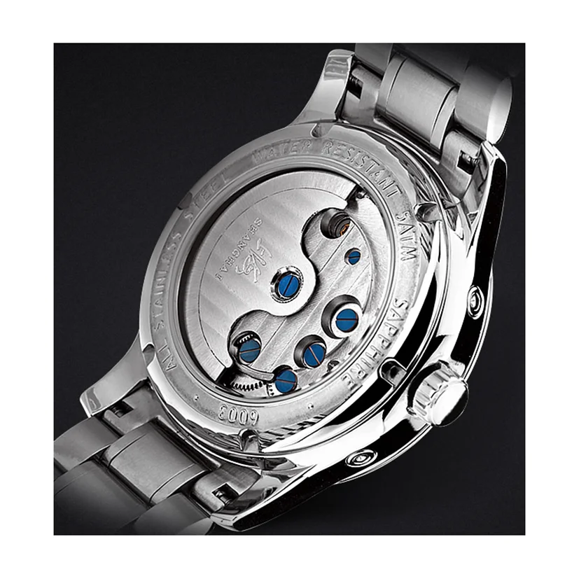 Мужские водонепроницаемые автоматические механические часы с календарём и корпусом из нержавеющей стали