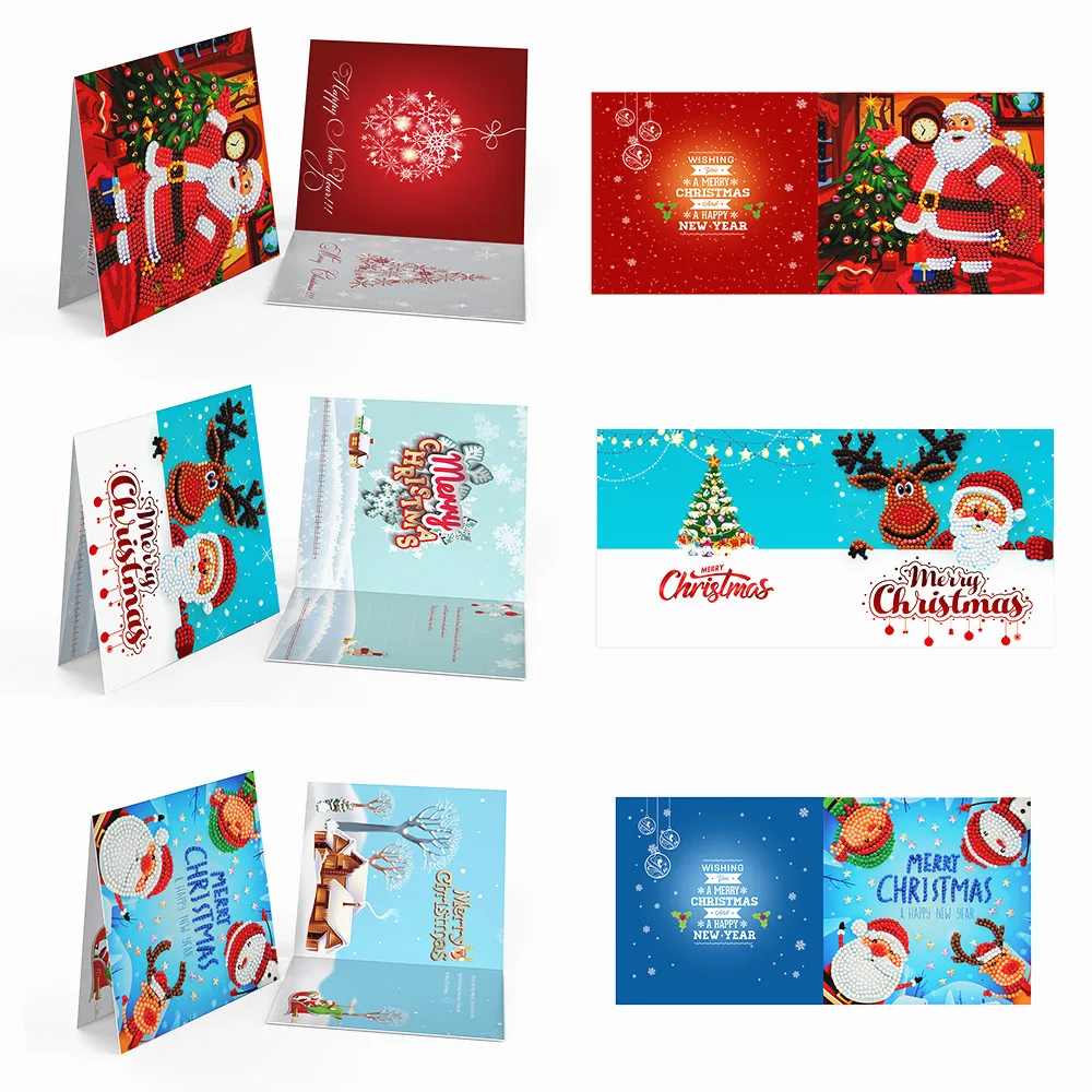 New Christmas Greeting Cards DIY 5D Diamond Painting for Christmas Gift 8 pcs each set