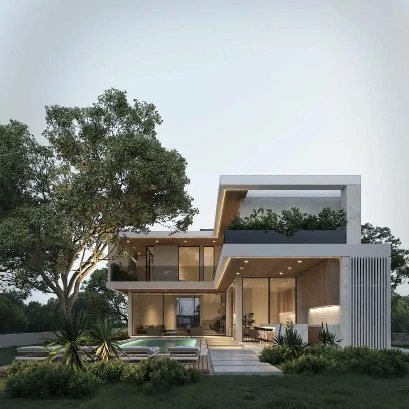 Роскошная сборная вилла современный сборный дом легкий стальной каркас сэндвич-стеновый