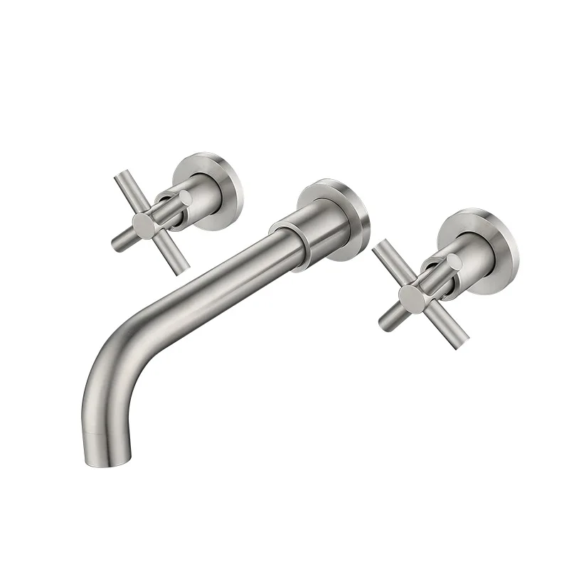 bathroom 304 stainless steel in wall mounted double handle basin faucet tap