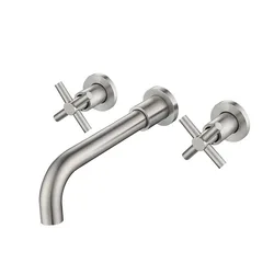 bathroom 304 stainless steel in wall mounted double handle basin faucet tap