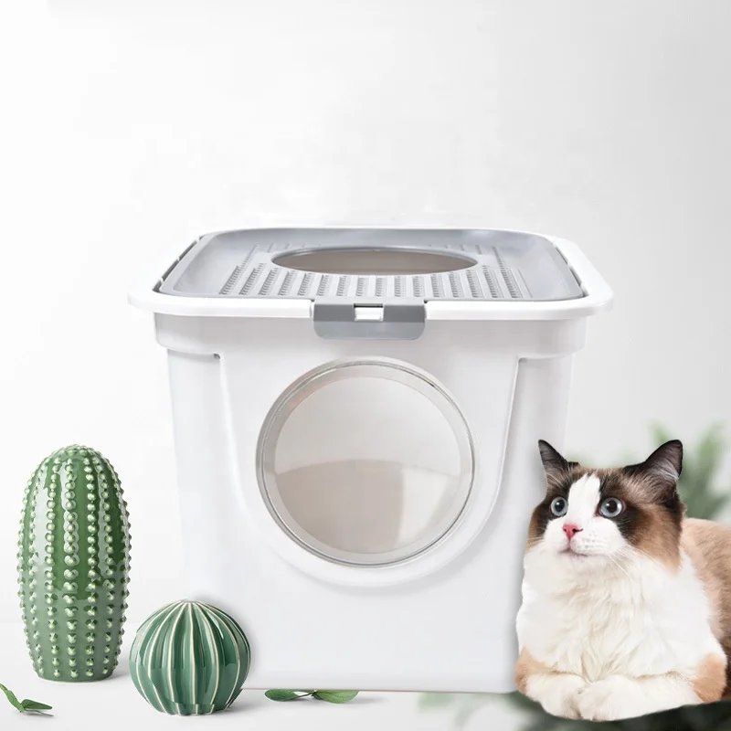 2020 New Type Pet Cat Litter Box Toilet Fully Enclosed Splash-Proof Cat Sandbox Double Door Top-in