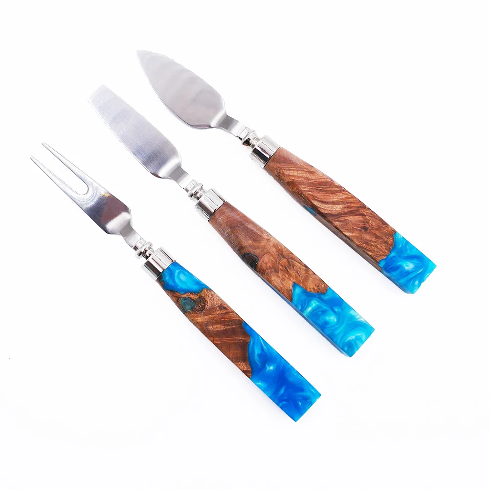 4 pieces resin artist wooden craft handle 304 stainless steel cheese knife sets