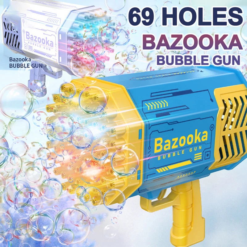 New Hot Selling Kids Toy 69 Holes Bazooka Electric Bubble Blower Automatic Rocket Boom Soap Bubble Blaster Machine Bubble Gun