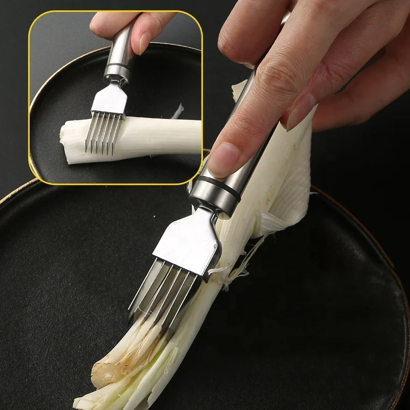 Multi-function Kitchen Gadget Stainless Steel Green Onion Cutter Vegetable Scallion Shredders Knife With Protective Cover