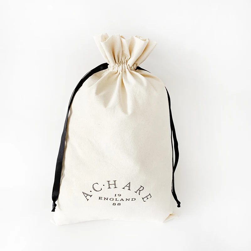 Customized Logo shoes packaging pouches drawstring Natural cotton slippers dust bag