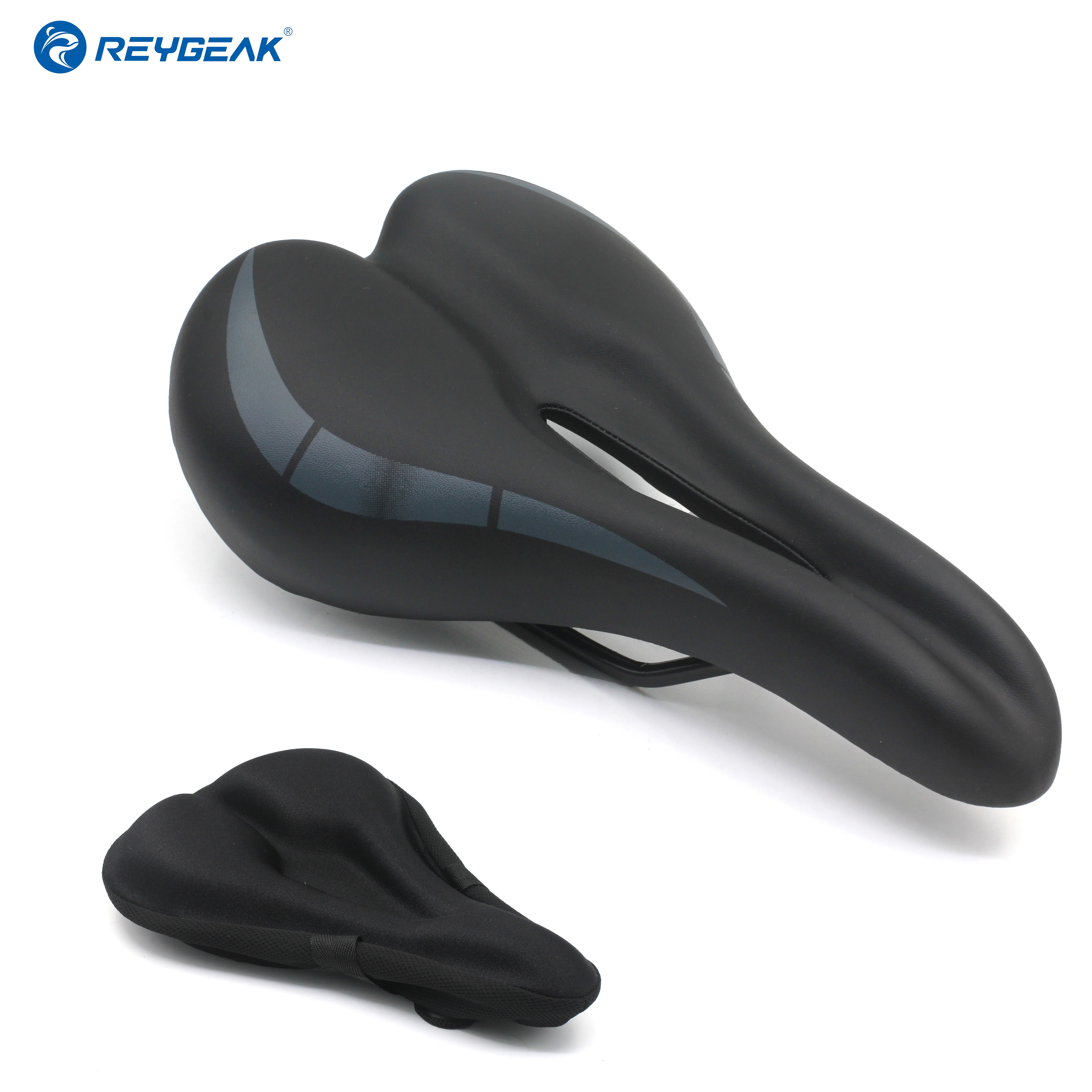 REYGEAK Padded Gel Bike Seat Cover Road Bicycle Saddle Waterproof PU Surface Breathable Cushion Shock-absorbing Front Seat Mat