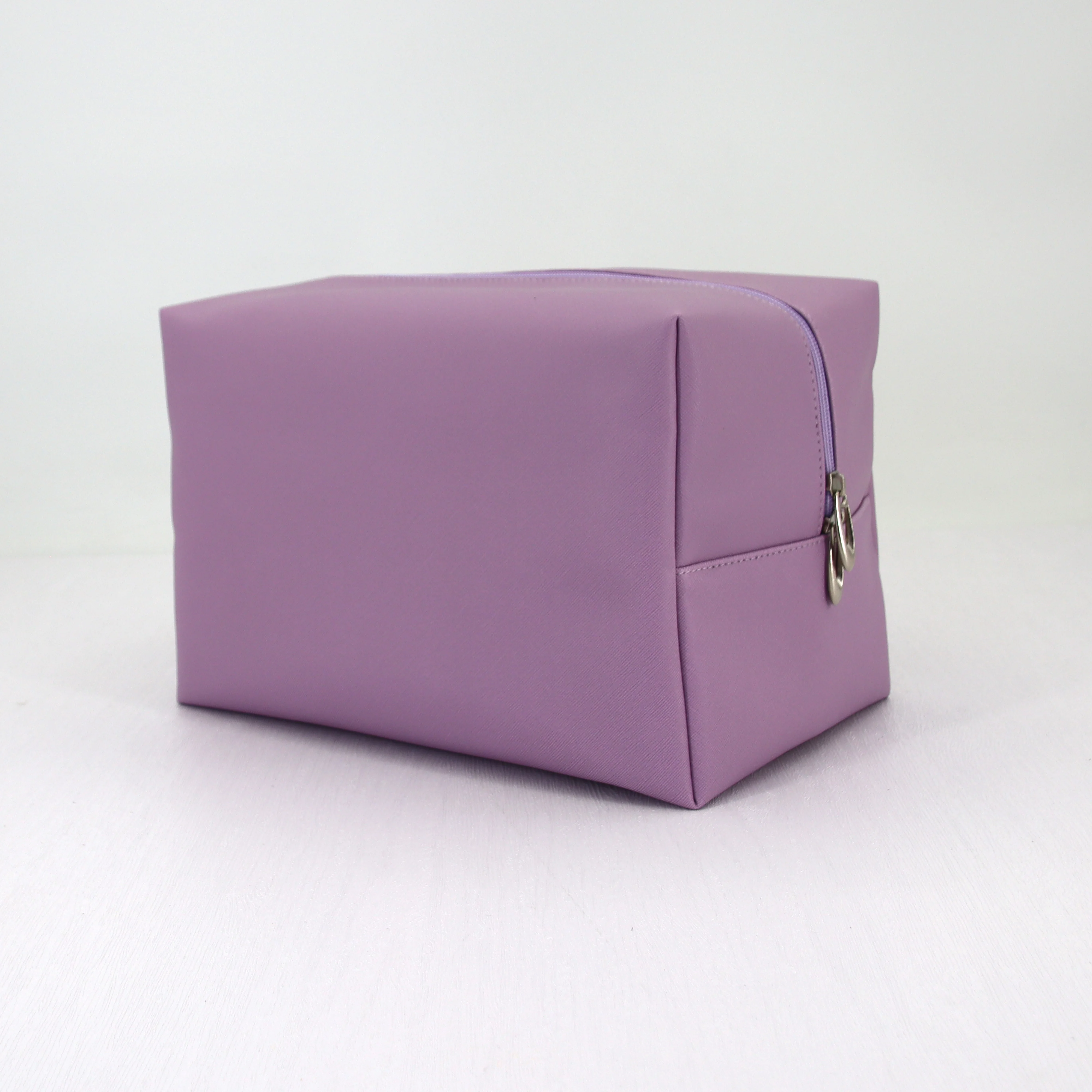 Hot women beauty Pink Saffiano PU Leather Pochette with Double Gold Color Metal Zipper Puller Waterproof Cosmetic Bag