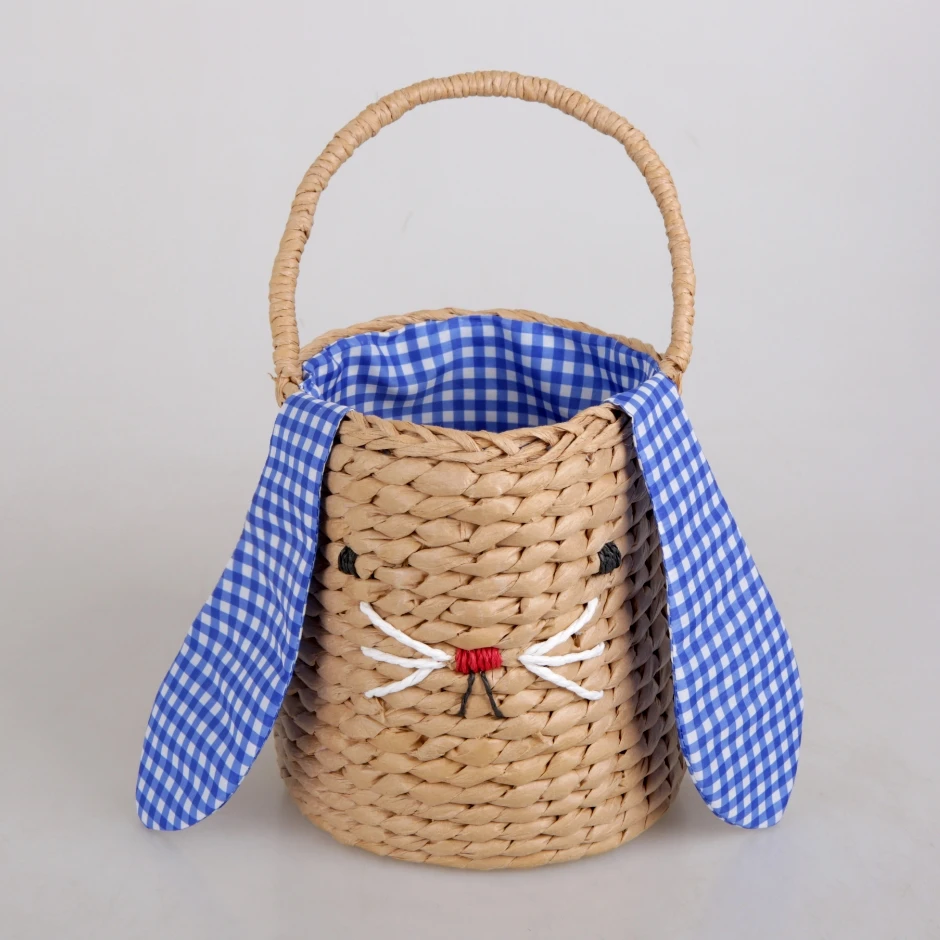 Easter Paper Rope Basket Bunny Ears Shape Snack Candy Storage Basket Soft Lining Easter Egg Hunt Basket with Handle