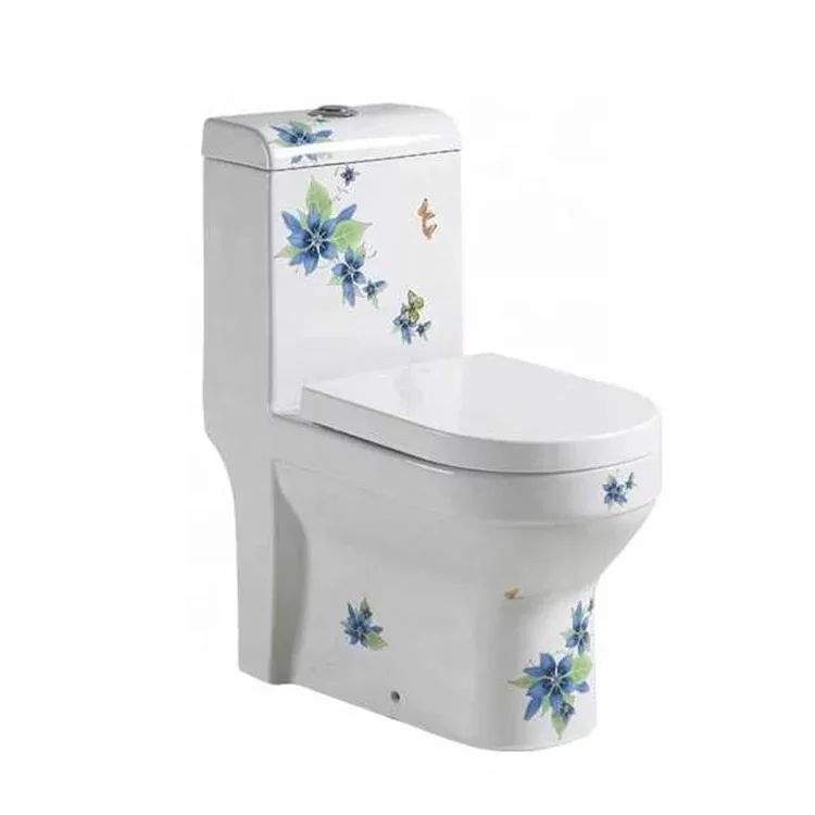 
Good Reputation A3110 sanitary bathroom furniture red flower patterns one piece washdown toilet 