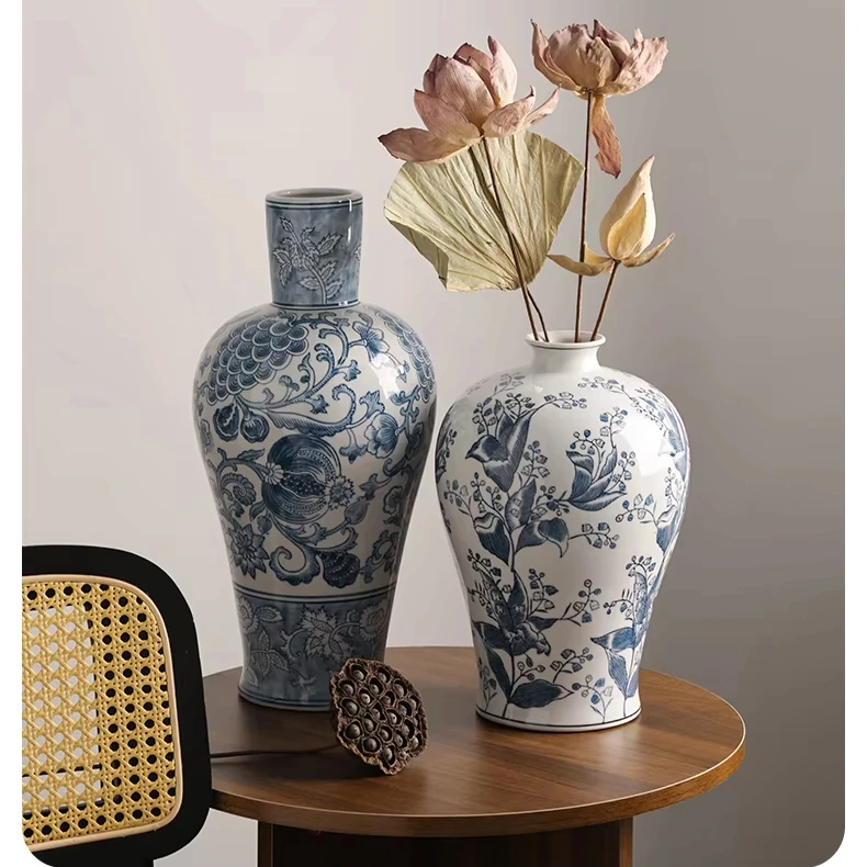 Новый китайский Ретро Jingdezhen синий и белый фарфор ваза цветочные украшения крыльцо Гостиная Кабинет