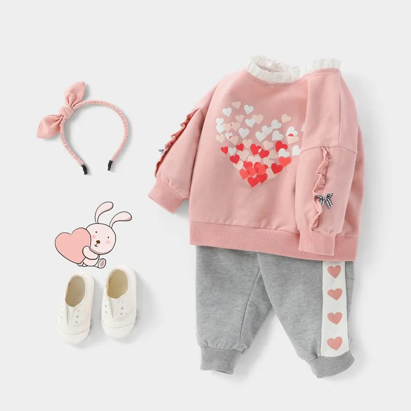 New Design Girl Baby Spring And Fall Fashion Long Sleeve Two-piece Leaf Picture Clothes Set