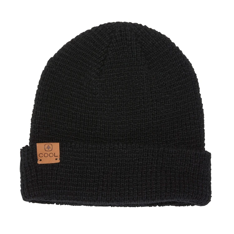 Wholesale Custom High Quality Cheap Leather Patch Logo Waffle Knitted Beanies Hats