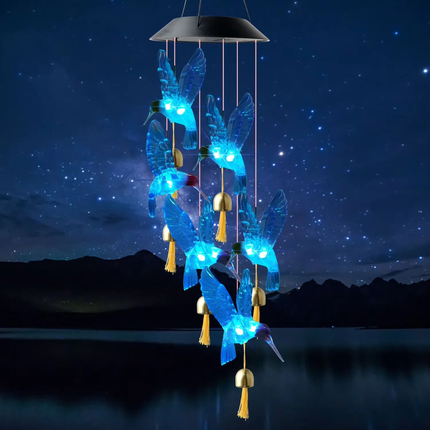 LED Solar Hummingbird Wind Chime Light Waterproof IP65 Landscape Decorative Garden Terrace Lawn Light