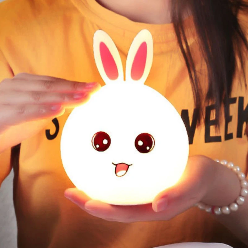 New style Rabbit Lamp For Children Baby Kids Bedside Multicolor Silicone Touch Sensor Tap Control LED Night Light