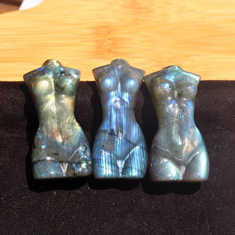 Natural Carving Crafts Crystal Animal Statue Fairy Model Labradorite Crow Skulls Sculpture