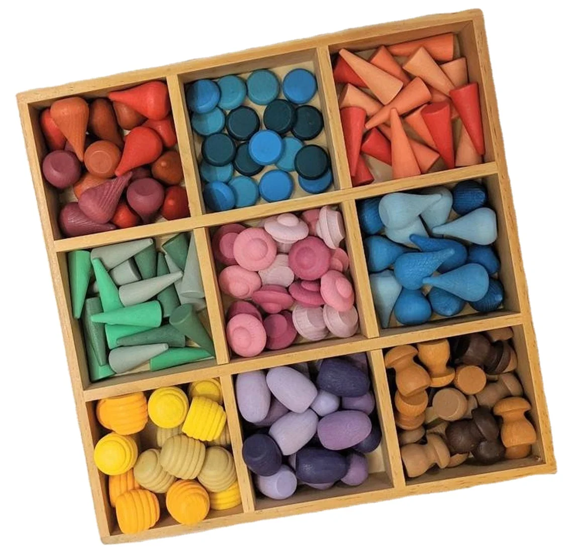 Детали россыпью, деревянные игрушки, цветные фигурки, мандала, играй + деревянный разделенный лоток для ожерелья, демонстрационная коробка