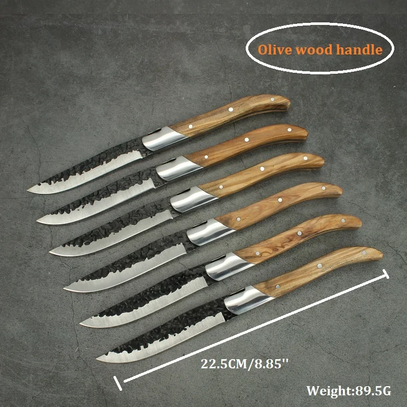New collection hammered blade laguiole steak knife with olive wood handle