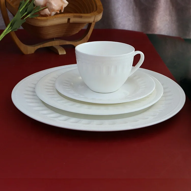 embossed hot sale fine bone china 16 pieces dinner set wholesale porcelain dinnerware set