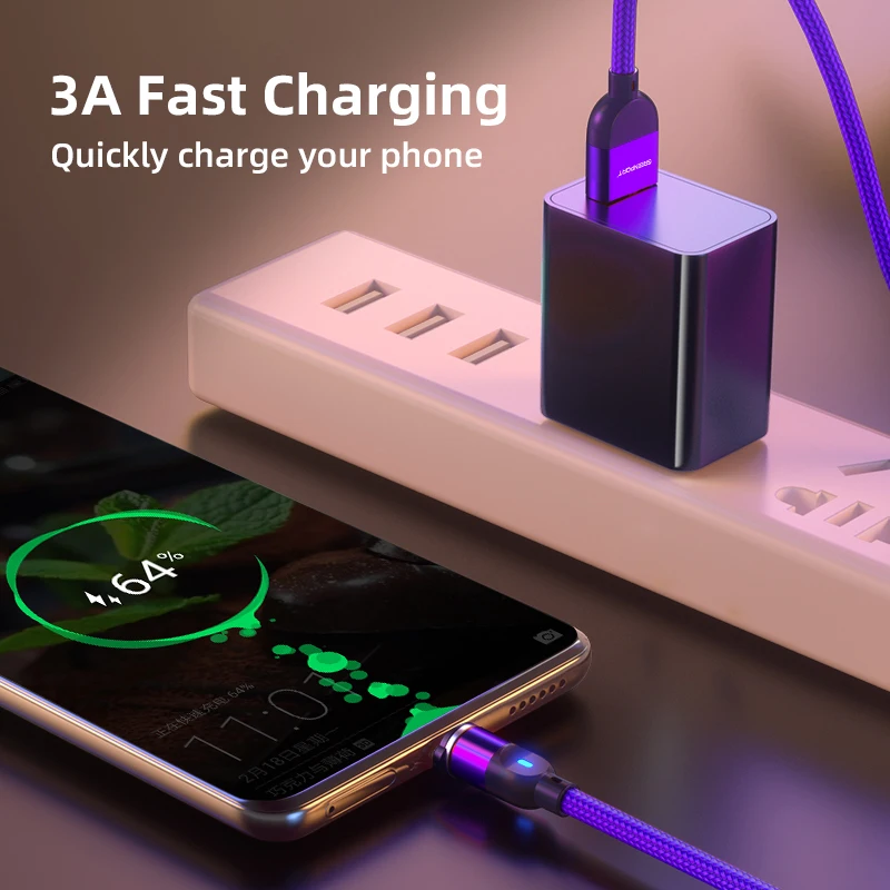 Оптовая продажа нейлоновый Плетеный Магнитный кабель micro usb 3 в 1 вращающийся на 360 градусов соединитель быстрый зарядный для мобильного