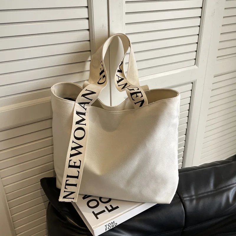 Brand custom strap with high-quality printing logo 100% canvas cotton large sports lifestyle outdoor mama handbag