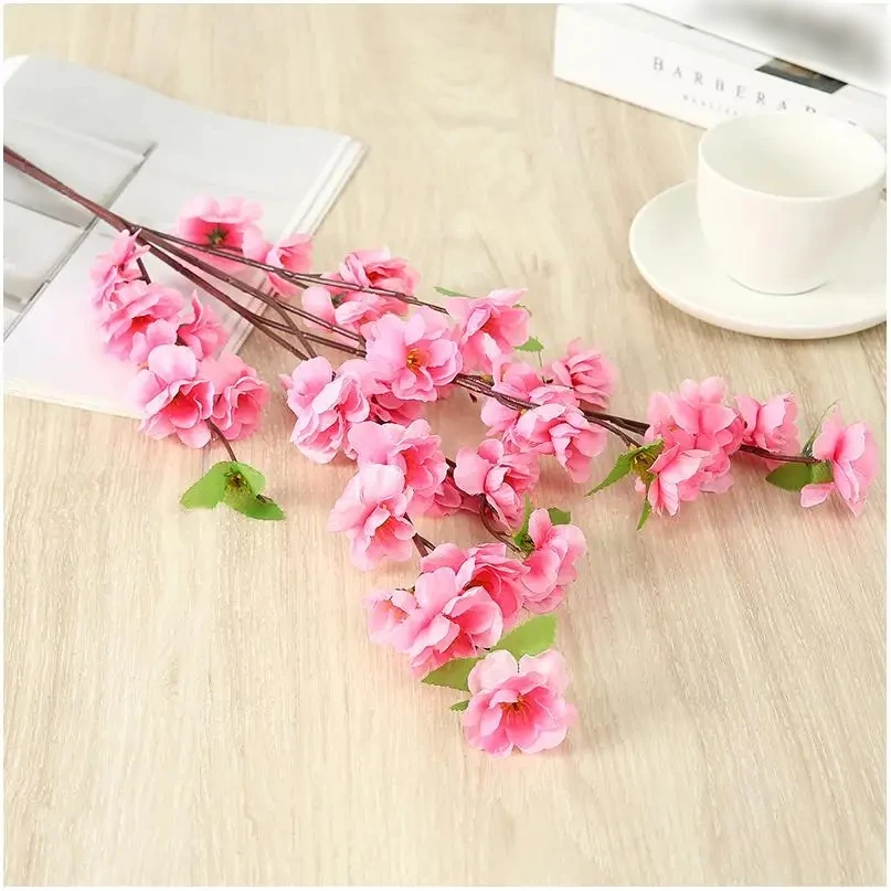 DuoFu Peach Blossoms Artificial Flowers Pink Wax Plum Decoration Living Room Floor-Standing Tree
