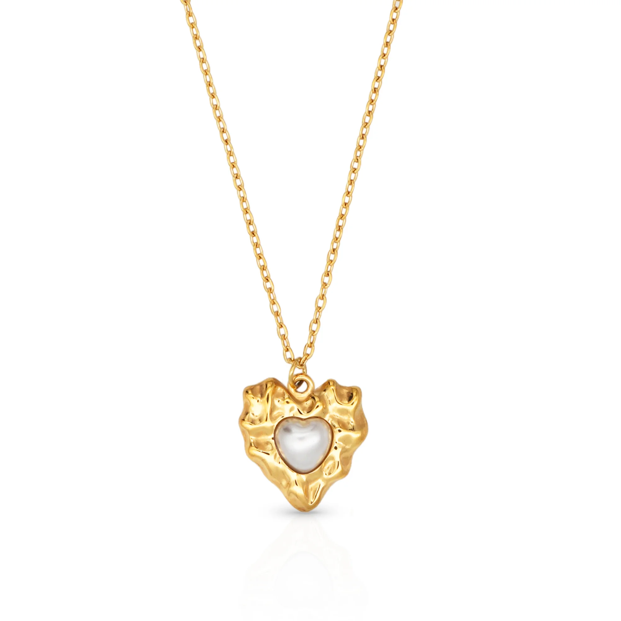 Chris April Non tarnish 316L stainless steel 18K PVD gold plated shell pearl heart shape organic cast pendant necklace
