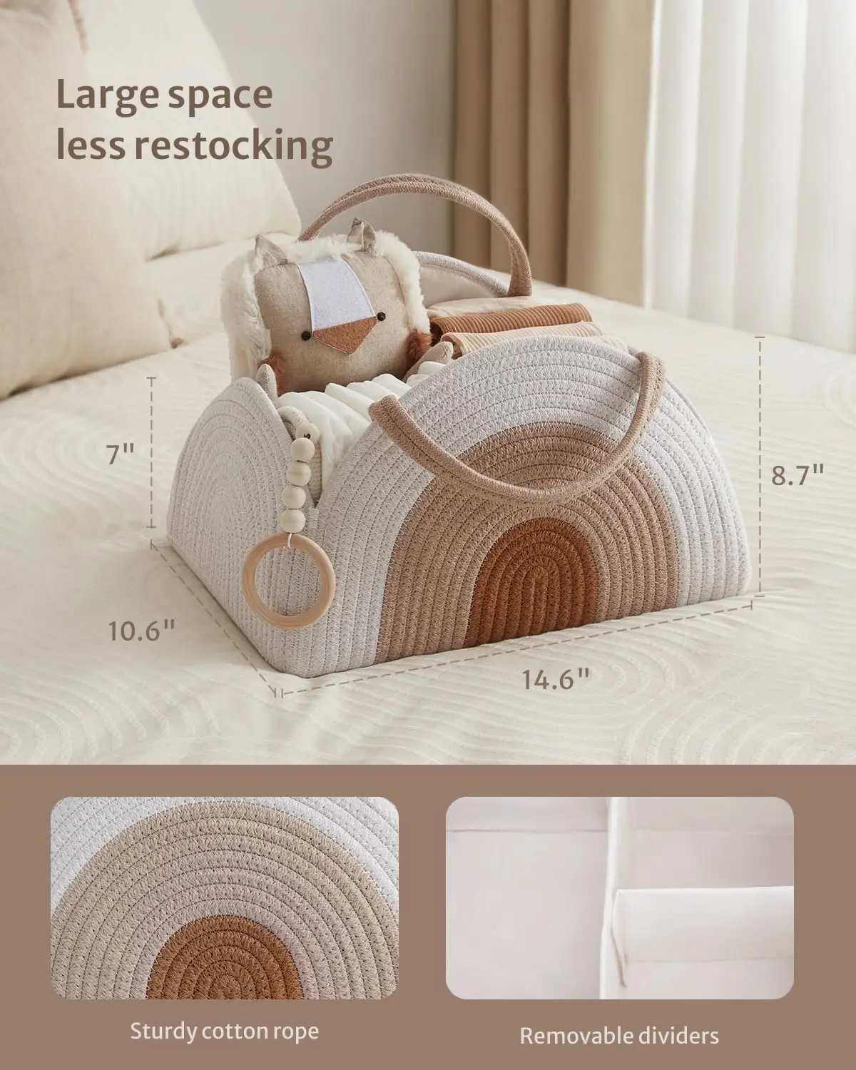 Cotton Rope Baby Diaper Caddy Organizer Basket Large Baby Shower Caddy Nursery Bin Newborn Essentials Basket