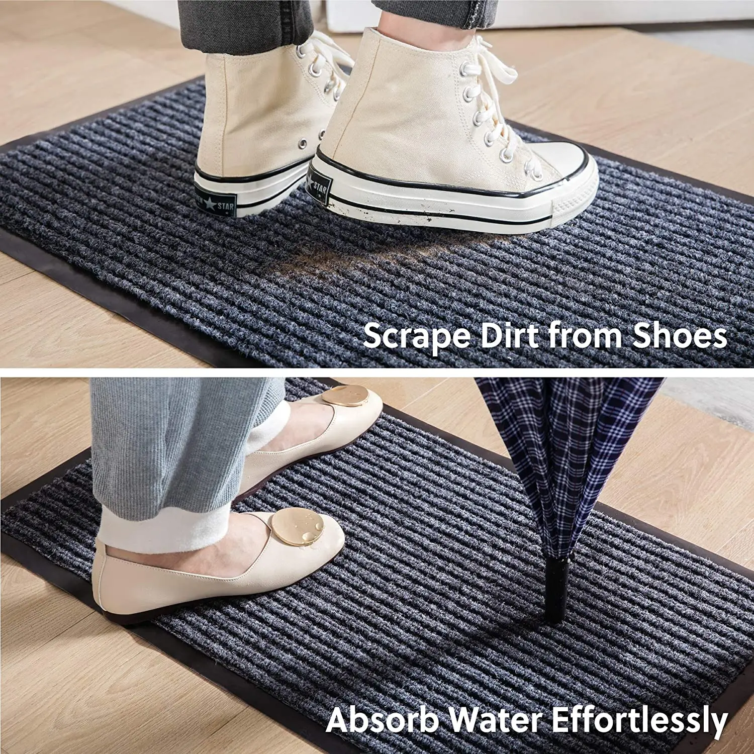 Non slip entrance doormat custom polyester stripe floor carpet ribbed outdoor door mat