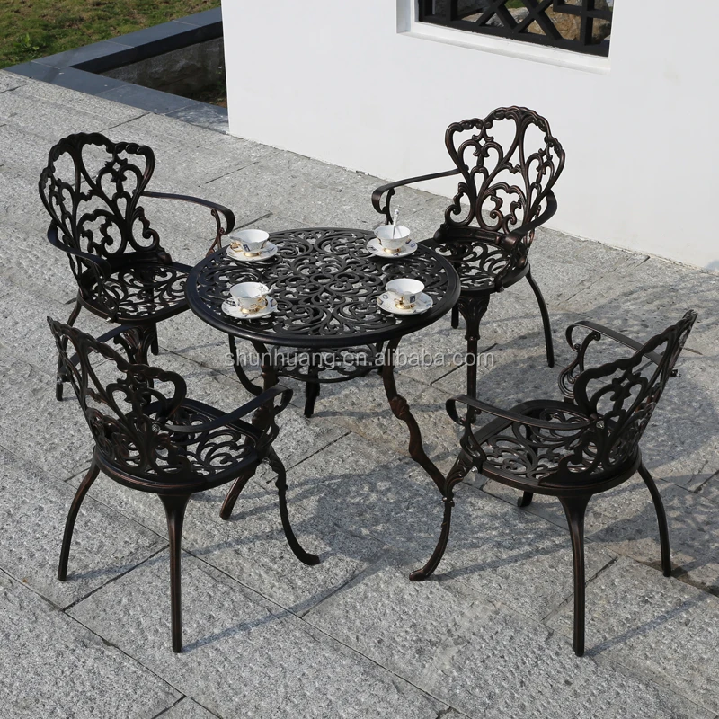 
White and black color outdoor garden furniture aluminium frame dining set with BBQ table 