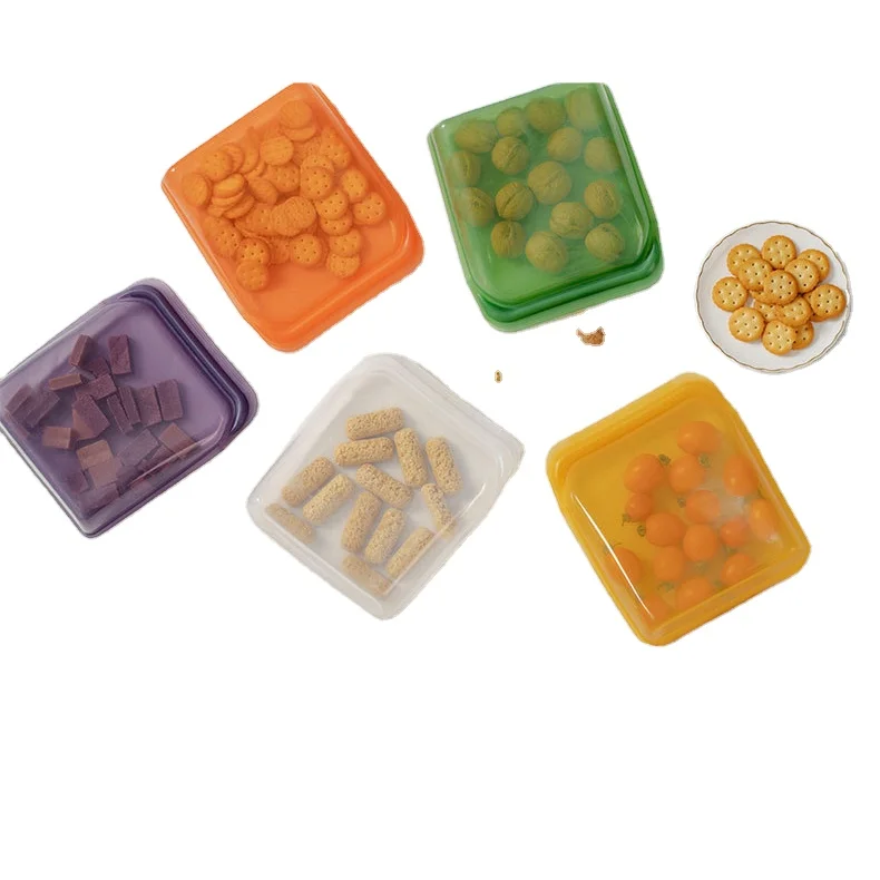 custom home 1600ml kitchen reusable transparent zipper zip lock foldable silicone food grade pouch storage bag