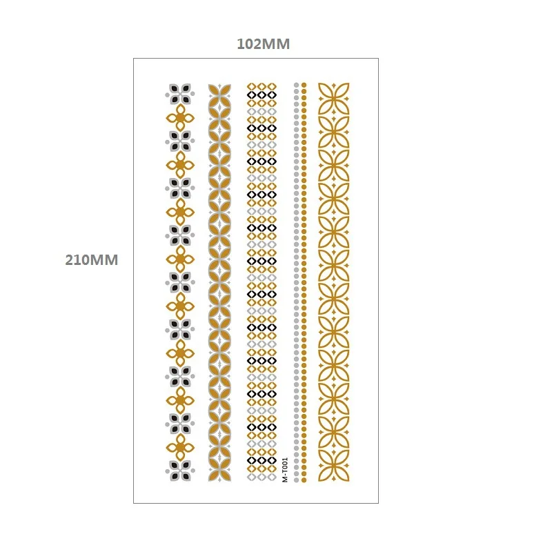 2024 New Style Women Chain Bracelet Fake Jewelry Waterproof Temporary Tattoo Arm Sleeve Hand Wrist Gold Metallic Tattoo Sticker