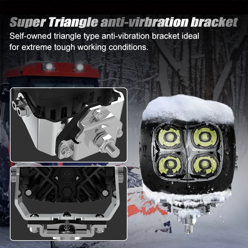 OLEDONE New Design Headtable and Dimmable LED Work Light 4 Inch Square 40W 4800LM All-Terrian Work Light LED 12V